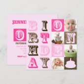 最初の誕生日パーティーの招待 招待状 (正面/裏面)