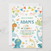 最初の誕生日パーティーカラフル恐竜 招待状 (正面)