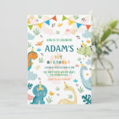 最初の誕生日パーティーカラフル恐竜 招待状 (スタンド正面)