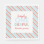 最初の誕生日パーティーブライトカラフルストライプデコール スタンダードランチョンナプキン (正面)