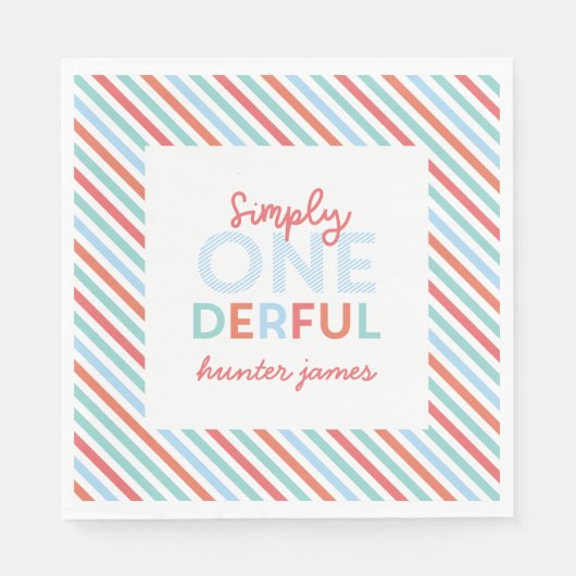 最初の誕生日パーティーブライトカラフルストライプデコール スタンダードランチョンナプキン (正面)