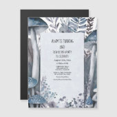 最初の誕生日パーティーブルーマッシュルームボホウッドランズ マグネット招待状 (正面/裏面)