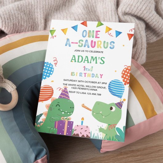 最初の誕生日パーティー恐竜&ケーキ 招待状