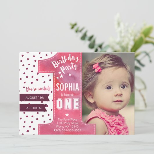 最初の誕生日パーティー招待ガールウォーターの色 招待状 (スタンド正面)