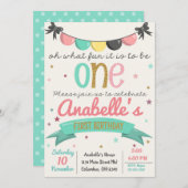 最初の誕生日パーティー招待状小さな女の子 招待状 (正面/裏面)