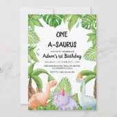 最初の誕生日パーティー水彩恐竜 招待状 (正面)