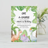最初の誕生日パーティー水彩恐竜 招待状 (スタンド正面)