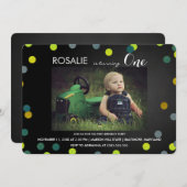 最初の誕生日パーティー | Chalkboard紙吹雪写真 招待状 (正面/裏面)