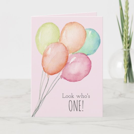 最初の誕生日ピンクの吹き出しの挨拶 カード (正面)