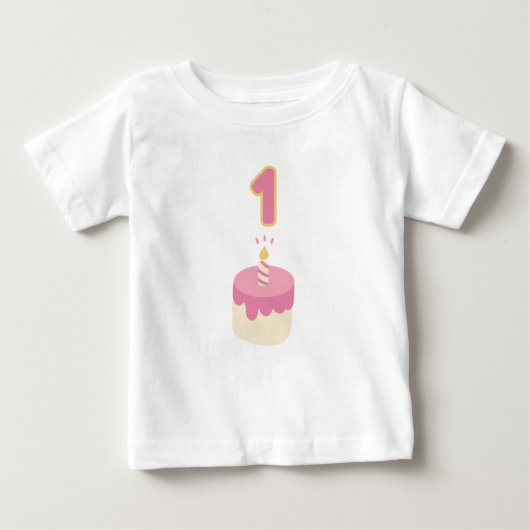 最初の誕生日ピンクケーキ ベビーTシャツ (正面)