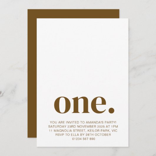 最初の誕生日フォト招待状インBrown & White 招待状 (正面/裏面)