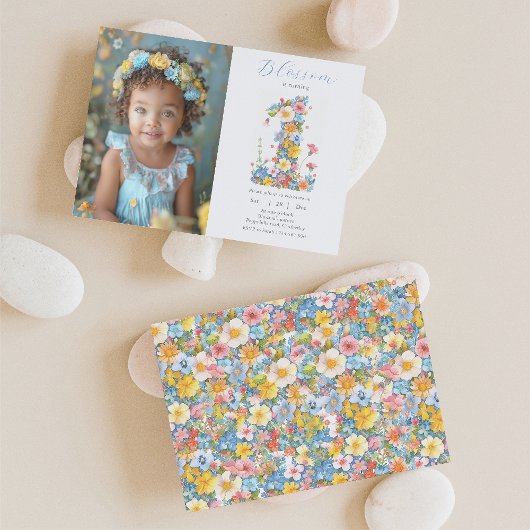 最初の誕生日フローラ番号1フォト招待状 招待状