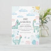 最初の誕生日ブルーウォーター色の恐竜パーティー 招待状 (スタンド正面)