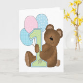 最初の誕生日ベア&バルーン カード (黄色い花)