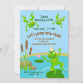 最初の誕生日ベビーカエルの家族のパーティー 招待状 (正面)