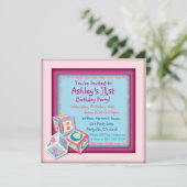 最初の誕生日ベビーガールズパーティの招待状 招待状 (スタンド正面)