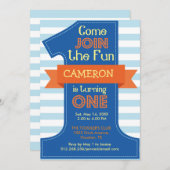 最初の誕生日ボーイブルーバースデーパーティーの招待 招待状 (正面/裏面)