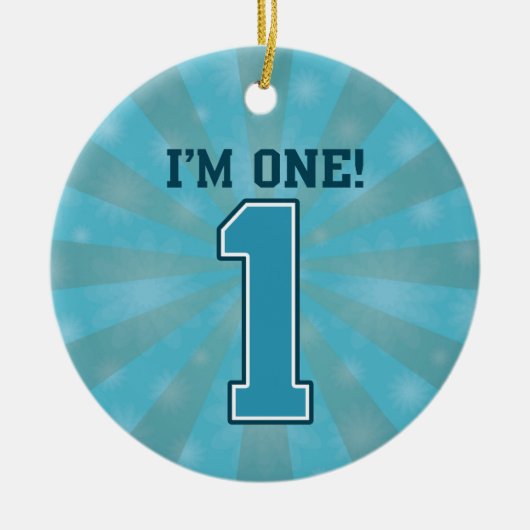 最初の誕生日ボーイ、私は1で、ビッグブルー番号1 セラミックオーナメント (正面)