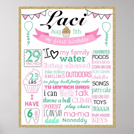 最初の誕生日マイルストーンの看板ポスター ポスター (正面)