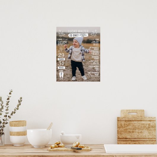 最初の誕生日マイルストーン写真ボード ポスター (キッチン)