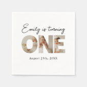 最初の誕生日ミニマル写真1番目の誕生日パーティー スタンダードカクテルナプキン (正面)