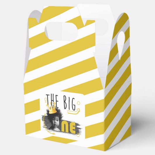 最初の誕生日モダンフォト白黒黄 フェイバーボックス (オープン)