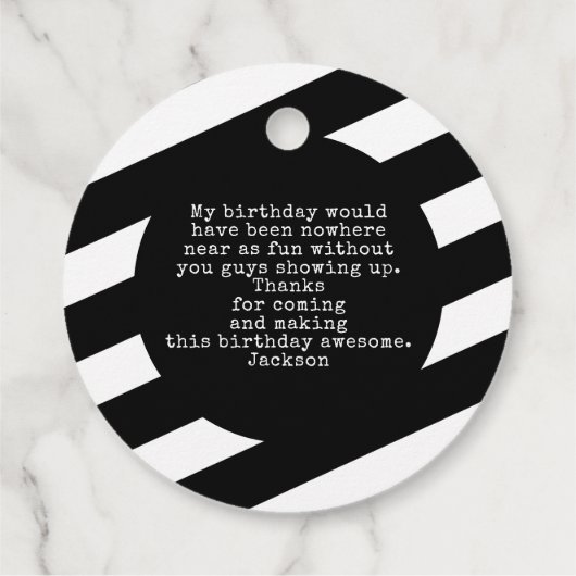 最初の誕生日モダン写真ありがとう フェイバータグ (裏面)