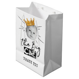 最初の誕生日モダン写真白黒ありがとう ミディアムペーパーバッグ