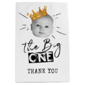 最初の誕生日モダン写真白黒ありがとう ミディアムペーパーバッグ (正面)