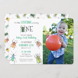 最初の誕生日ラブバグ写真 招待状