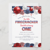 最初の誕生日リトルファイクラッカーバルーンパーティー 招待状 (正面)