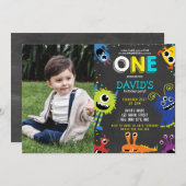 最初の誕生日リトルモンスターシャルボードフォト 招待状 (正面/裏面)