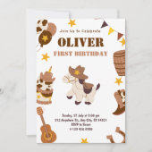 最初の誕生日ロデオキッズボーイワン第1招待状カード 招待状 (正面)