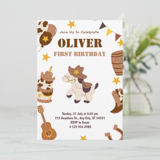 最初の誕生日ロデオキッズボーイワン第1招待状カード 招待状 (スタンド正面)