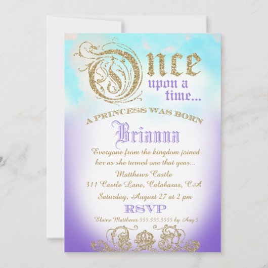 最初の誕生日一度オンザタイムプリンセスパープル2 招待状 (裏面)