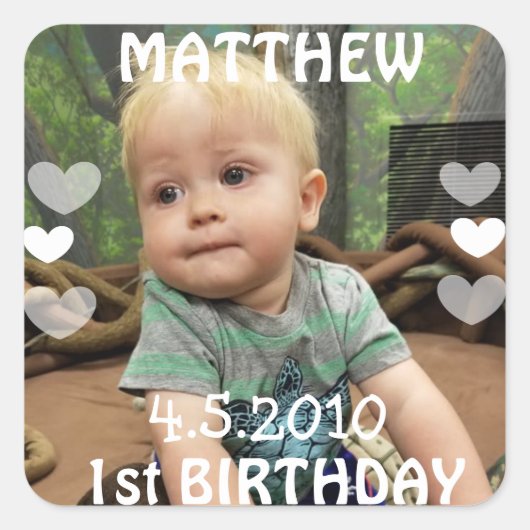 最初の誕生日写真シール スクエアシール (正面)