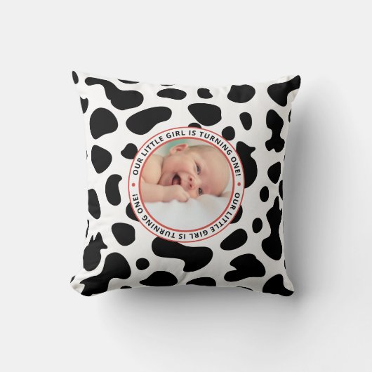 最初の誕生日小さな女の子写真 クッション (正面)
