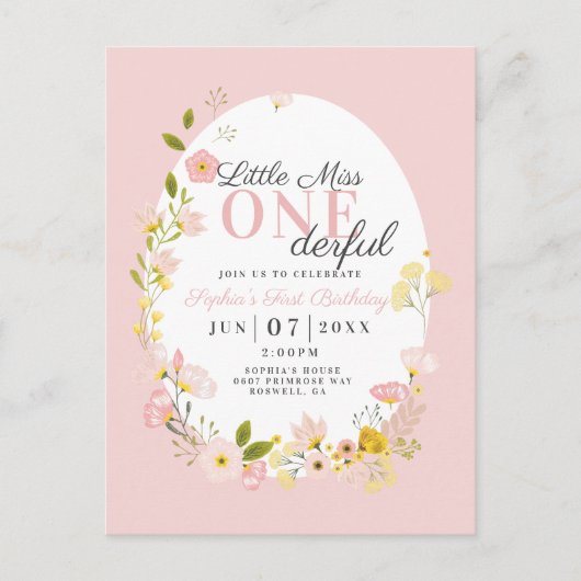 最初の誕生日恋しく思リトル1ダーフル招待状 ポストカード (正面)