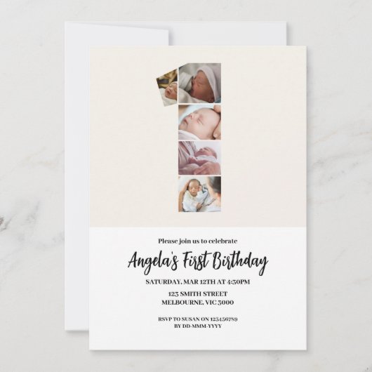 最初の誕生日招待状 – 番号1 招待状 (正面)