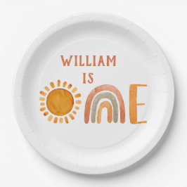 最初の誕生日水彩望峰の虹と太陽 ペーパープレート