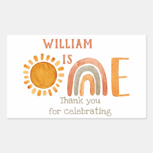 最初の誕生日水彩望峰の虹と太陽 長方形シール (正面)