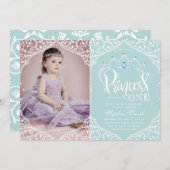 最初の誕生日王室のリトルプリンセス写真 招待状 (正面/裏面)