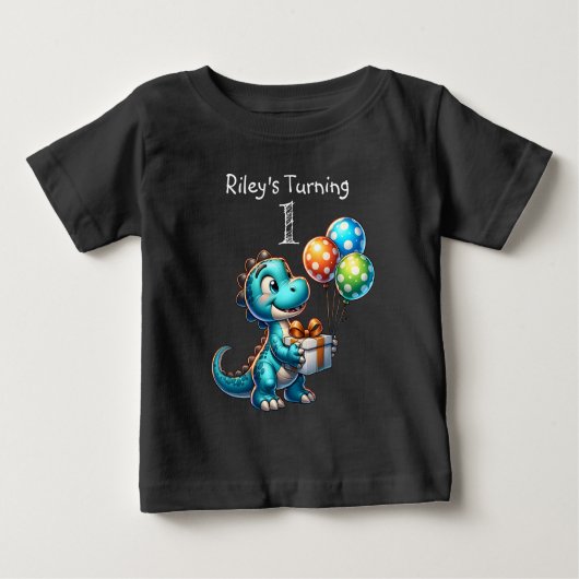 最初の誕生日男の子の恐竜の名前と年齢 ベビーTシャツ (正面)