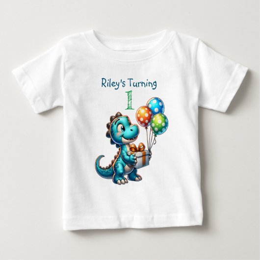 最初の誕生日男の子の恐竜の名前と年齢 ベビーTシャツ (正面)