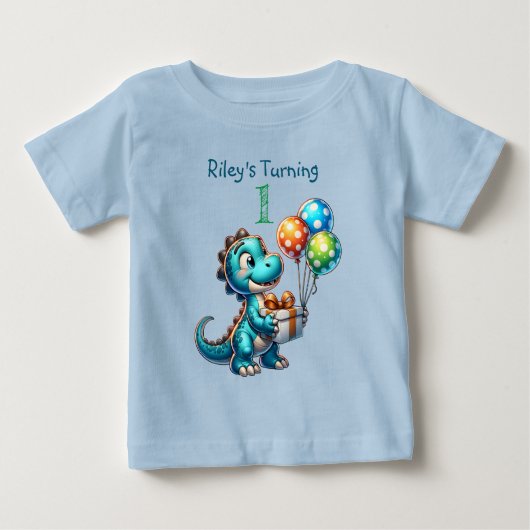 最初の誕生日男の子の恐竜の名前と年齢 ベビーTシャツ (正面)