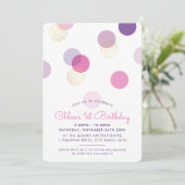 最初の誕生日紙吹雪はピンクの紫の金ゴールド 招待状 (スタンド正面)