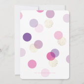 最初の誕生日紙吹雪はピンクの紫の金ゴールド 招待状 (裏面)