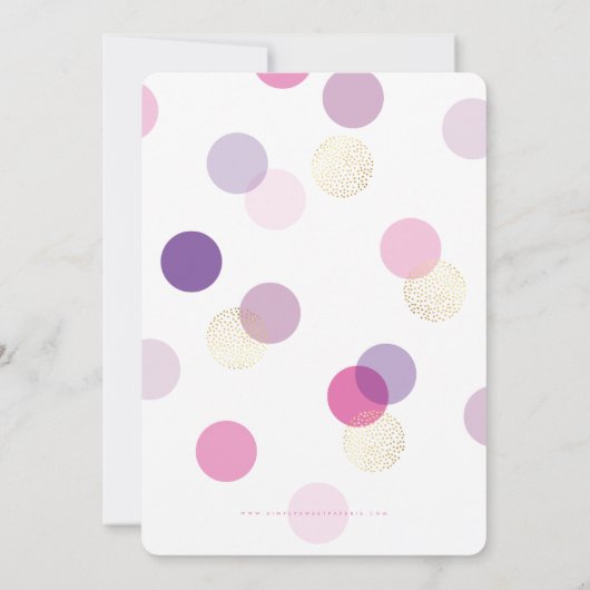 最初の誕生日紙吹雪はピンクの紫の金ゴールド 招待状 (裏面)