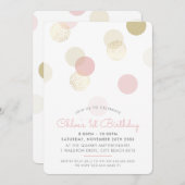 最初の誕生日紙吹雪スポット赤面ピンク金ゴールド 招待状 (正面/裏面)