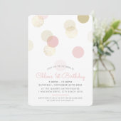 最初の誕生日紙吹雪スポット赤面ピンク金ゴールド 招待状 (スタンド正面)